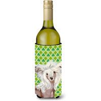 Chinese Crested St. Patrick's Day Shamrock Portrait Wine Bottle Beverage Insulator Beverage Insulator Hugger