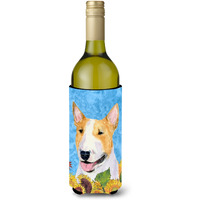 Bull Terrier in Summer Flowers Wine Bottle Beverage Insulator Beverage Insulator Hugger