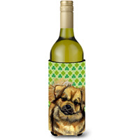Tibetan Spaniel St. Patrick's Day Shamrock Portrait Wine Bottle Beverage Insulator Beverage Insulator Hugger