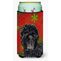 Affenpinscher Red Green Snowflakes Christmas  Tall Boy Beverage Insulator Beverage Insulator Hugger