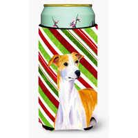 Whippet Candy Cane Holiday Christmas  Tall Boy Beverage Insulator Beverage Insulator Hugger