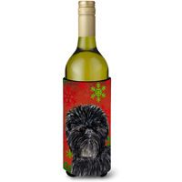 Affenpinscher Red Green Snowflakes Christmas Wine Bottle Beverage Insulator Beverage Insulator Hugger