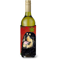 Tibetan Mastiff Red Green Snowflake Christmas Wine Bottle Beverage Insulator Beverage Insulator Hugger