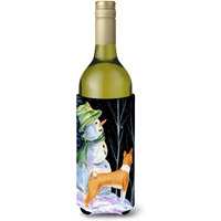 Snowman with Basenji Wine Bottle Beverage Insulator Beverage Insulator Hugger