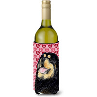 Tibetan Mastiff Hearts Love Valentine's Day Wine Bottle Beverage Insulator Beverage Insulator Hugger