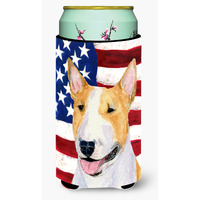 USA American Flag with Bull Terrier  Tall Boy Beverage Insulator Beverage Insulator Hugger