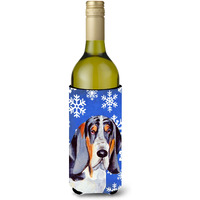 Basset Hound Winter Snowflakes Holiday Wine Bottle Beverage Insulator Beverage Insulator Hugger