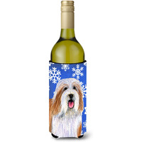 Bearded Collie Winter Snowflakes Holiday Wine Bottle Beverage Insulator Beverage Insulator Hugger