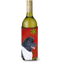 Akita Red and Green Snowflakes Holiday Christmas Wine Bottle Beverage Insulator Beverage Insulator Hugger