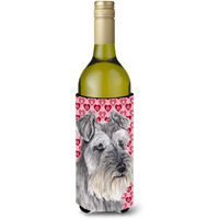 "Caroline's Treasures SC9246LITERK Schnauzer Hearts Love and Valentine's Day Portrait Wine Bottle Koozie Hugger, 750 mL, Multicolor"