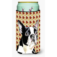 Boston Terrier Fall Leaves Portrait  Tall Boy Beverage Insulator Beverage Insulator Hugger