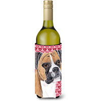 Boxer Hearts Love and Valentine's Day Portrait Wine Bottle Beverage Insulator Beverage Insulator Hugger