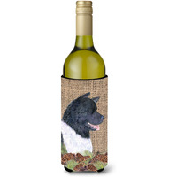 Akita on Faux Burlap with Pine Cones Wine Bottle Beverage Insulator Beverage Insulator Hugger
