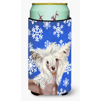 Chinese Crested Winter Snowflakes Holiday  Tall Boy Beverage Insulator Beverage Insulator Hugger
