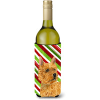 Norwich Terrier Candy Cane Holiday Christmas Wine Bottle Beverage Insulator Beverage Insulator Hugger