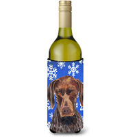 German Shorthaired Pointer Winter Snowflakes Holiday Wine Bottle Beverage Insulator Beverage Insulator Hugger