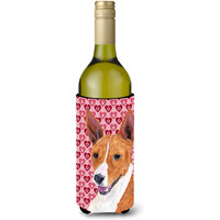 Basenji Hearts Love and Valentine's Day Portrait Wine Bottle Beverage Insulator Beverage Insulator Hugger