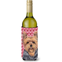 "Caroline's Treasures SC9251LITERK Yorkie Hearts Love and Valentine's Day Portrait Wine Bottle Koozie Hugger, 750 mL, Multicolor"