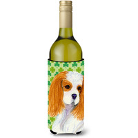 Cavalier Spaniel St. Patrick's Day Shamrock Portrait Wine Bottle Beverage Insulator Beverage Insulator Hugger
