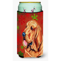 Bloodhound Red and Green Snowflakes Holiday Christmas  Tall Boy Beverage Insulator Beverage Insulator Hugger