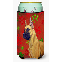 Great Dane Red and Green Snowflakes Holiday Christmas  Tall Boy Beverage Insulator Beverage Insulator Hugger