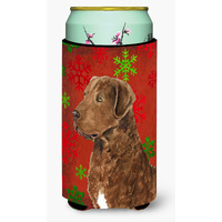 Chesapeake Bay Retriever Red Snowflakes Holiday Christmas  Tall Boy Beverage Insulator