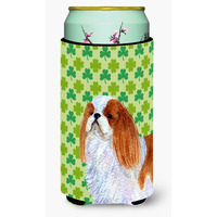 English Toy Spaniel St. Patrick's Day Shamrock Portrait  Tall Boy Beverage Insulator Beverage Insulator Hugger