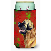 Leonberger Red and Green Snowflakes Holiday Christmas  Tall Boy Beverage Insulator Beverage Insulator Hugger