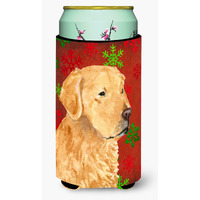Golden Retriever Red Green Snowflake Holiday Christmas  Tall Boy Beverage Insulator Beverage Insulator Hugger