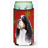 Springer Spaniel  Snowflakes Holiday Christmas  Tall Boy Beverage Insulator Beverage Insulator Hugger