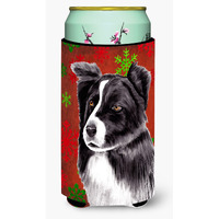 Border Collie  Snowflakes Holiday Christmas  Tall Boy Beverage Insulator Beverage Insulator Hugger