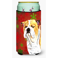 Bulldog English  Snowflakes Holiday Christmas  Tall Boy Beverage Insulator Beverage Insulator Hugger