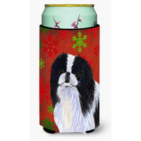 Japanese Chin Snowflakes Holiday Christmas  Tall Boy Beverage Insulator Beverage Insulator Hugger