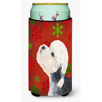 Dandie Dinmont Terrier Red Green Snowflakes Christmas  Tall Boy Beverage Insulator Beverage Insulator Hugger