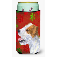 Jack Russell Terrier Red Green Snowflakes Holiday Christmas  Tall Boy Beverage Insulator