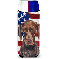 USA American Flag with German Shorthaired Pointer Ultra Beverage Insulators for slim cans SC9034MUK