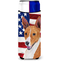 USA American Flag with Basenji Ultra Beverage Insulators for slim cans SC9033MUK