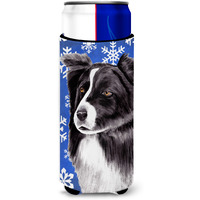Border Collie Winter Snowflakes Holiday Ultra Beverage Insulators for slim cans SC9367MUK