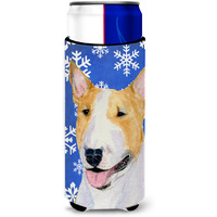 Bull Terrier Winter Snowflakes Holiday Ultra Beverage Insulators for slim cans SS4634MUK