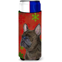French Bulldog Red and Green Snowflakes Holiday Christmas Ultra Beverage Insulators for slim cans SS4726MUK