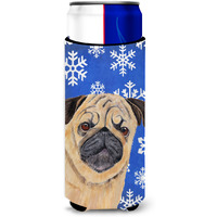 Pug Winter Snowflakes Holiday Ultra Beverage Insulators for slim cans SC9371MUK