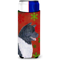 Akita Red and Green Snowflakes Holiday Christmas Ultra Beverage Insulators for slim cans SS4728MUK