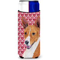 Basenji Hearts Love and Valentine's Day Portrait Ultra Beverage Insulators for slim cans SC9252MUK
