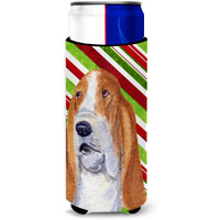 Basset Hound Candy Cane Holiday Christmas Ultra Beverage Insulators for slim cans SS4597MUK