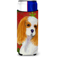 Cavalier Spaniel Red and Green Snowflakes Holiday Christmas Ultra Beverage Insulators for slim cans SS4734MUK