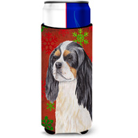 Cavalier Spaniel Red and Green Snowflakes Holiday Christmas Ultra Beverage Insulators for slim cans SC9431MUK