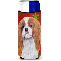 Cavalier Spaniel Red and Green Snowflakes Holiday Christmas Ultra Beverage Insulators for slim cans SC9434MUK