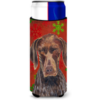 German Shorthaired Pointer Red  Snowflakes Holiday Christmas Ultra Beverage Insulators for slim cans SC9435MUK