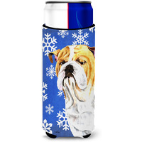 Bulldog English Winter Snowflakes Holiday Ultra Beverage Insulators for slim cans SC9374MUK
