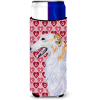 Borzoi Hearts Love and Valentine's Day Portrait Ultra Beverage Insulators for slim cans SS4475MUK